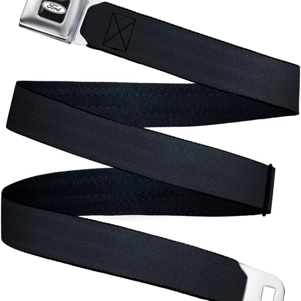 Ford Belt, Ford Emblem Logo Seatbelt Buckle, Reclaimed Black Panel Belt